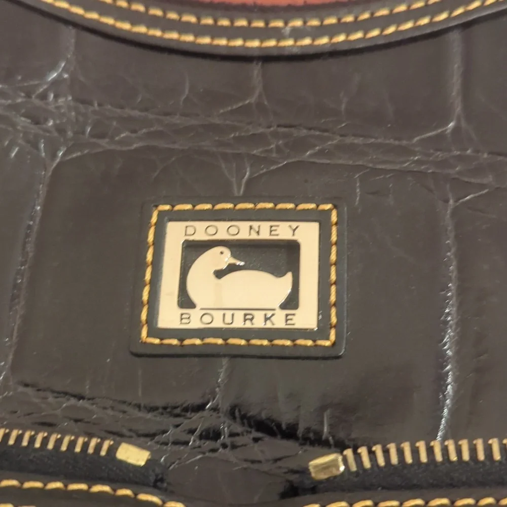 Dooney & Bourke Black Croc-Embossed Hobo Bag With Gold Hardware Like New